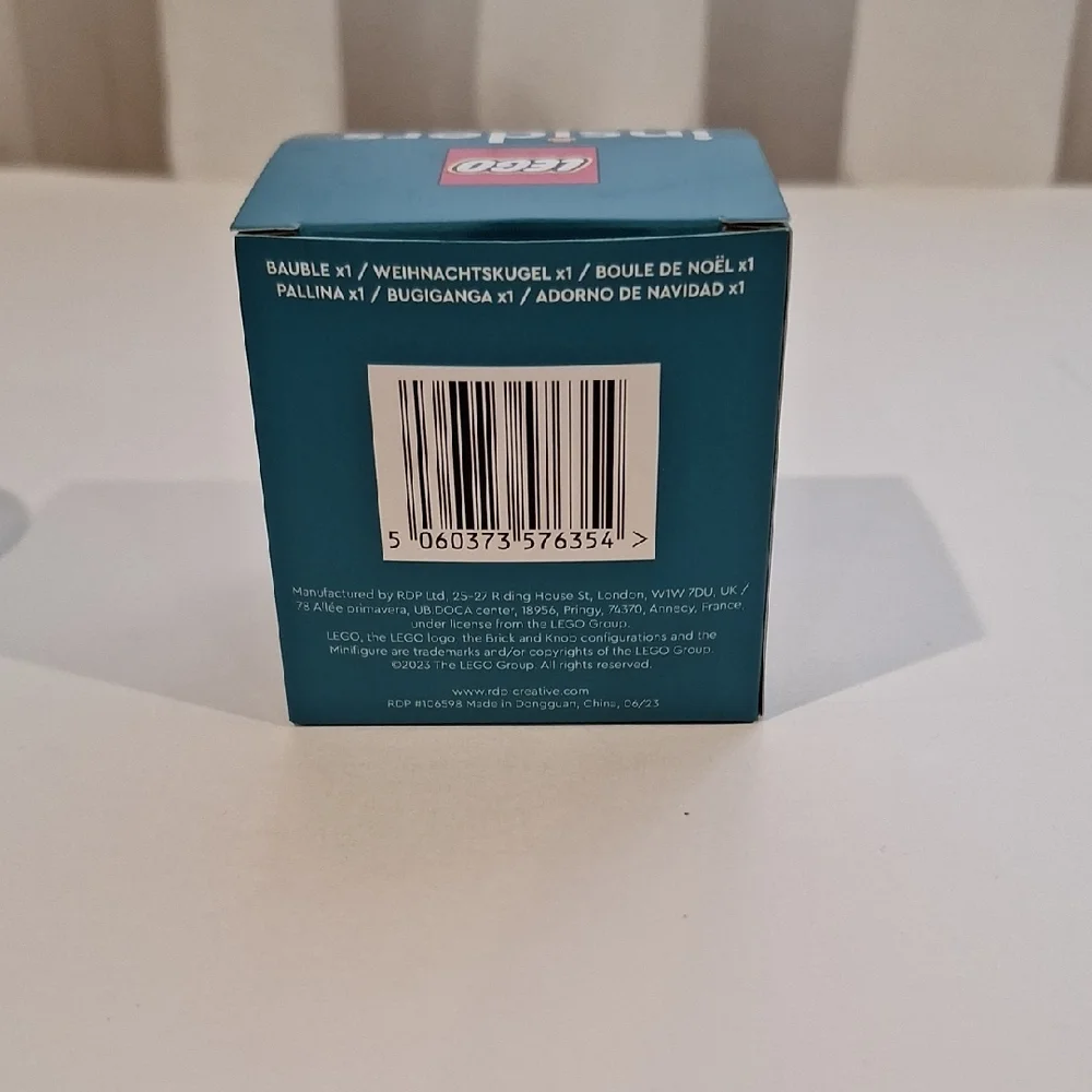 LEGO Teal Holiday Ornament Ball with Blue Ribbon and Candy Graphics